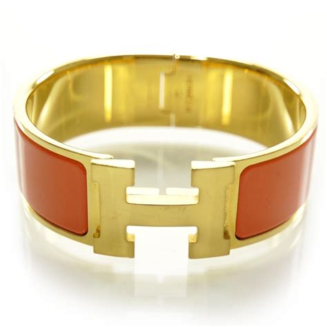 hermes h bracelet gold orange|Hermes enamel h bracelets.